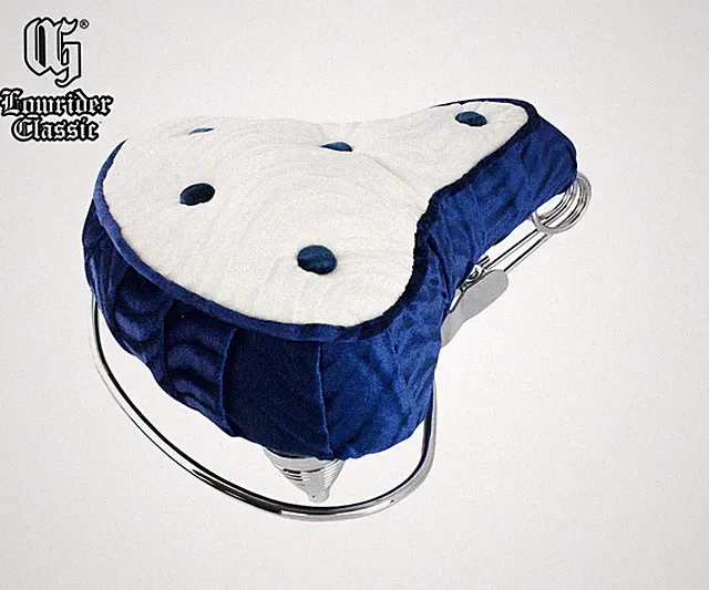 10" LONG OG ORIGINAL LOWRIDER BICYCLE CRUISER BUTTON VELOUR SADDLE BLUE/WHITE