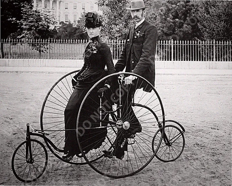 1901 Couple on Tandem Bicycle Romantic Scene 8x10 Vintage Photo