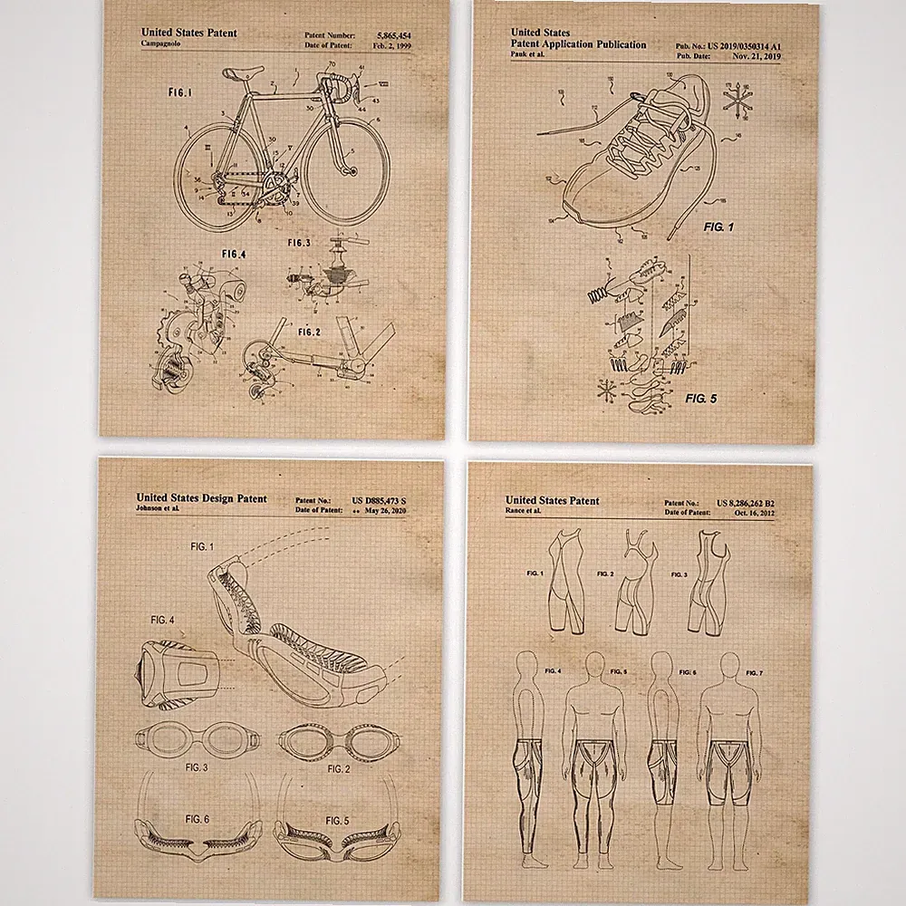 Classic Triathlon Bicycle Shoe Patent Prints 4 (8x10) Art Decor Home Work Office