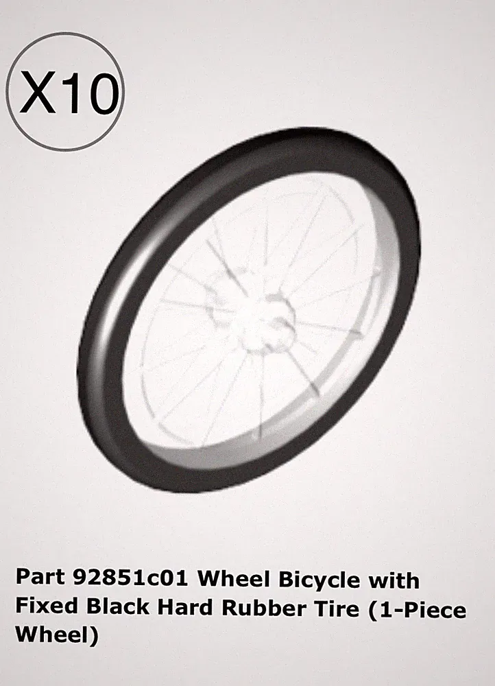 Lego 10 City Trans-clear Bicycle Wheel with Fixed Black Hard Rubber Tire Parts