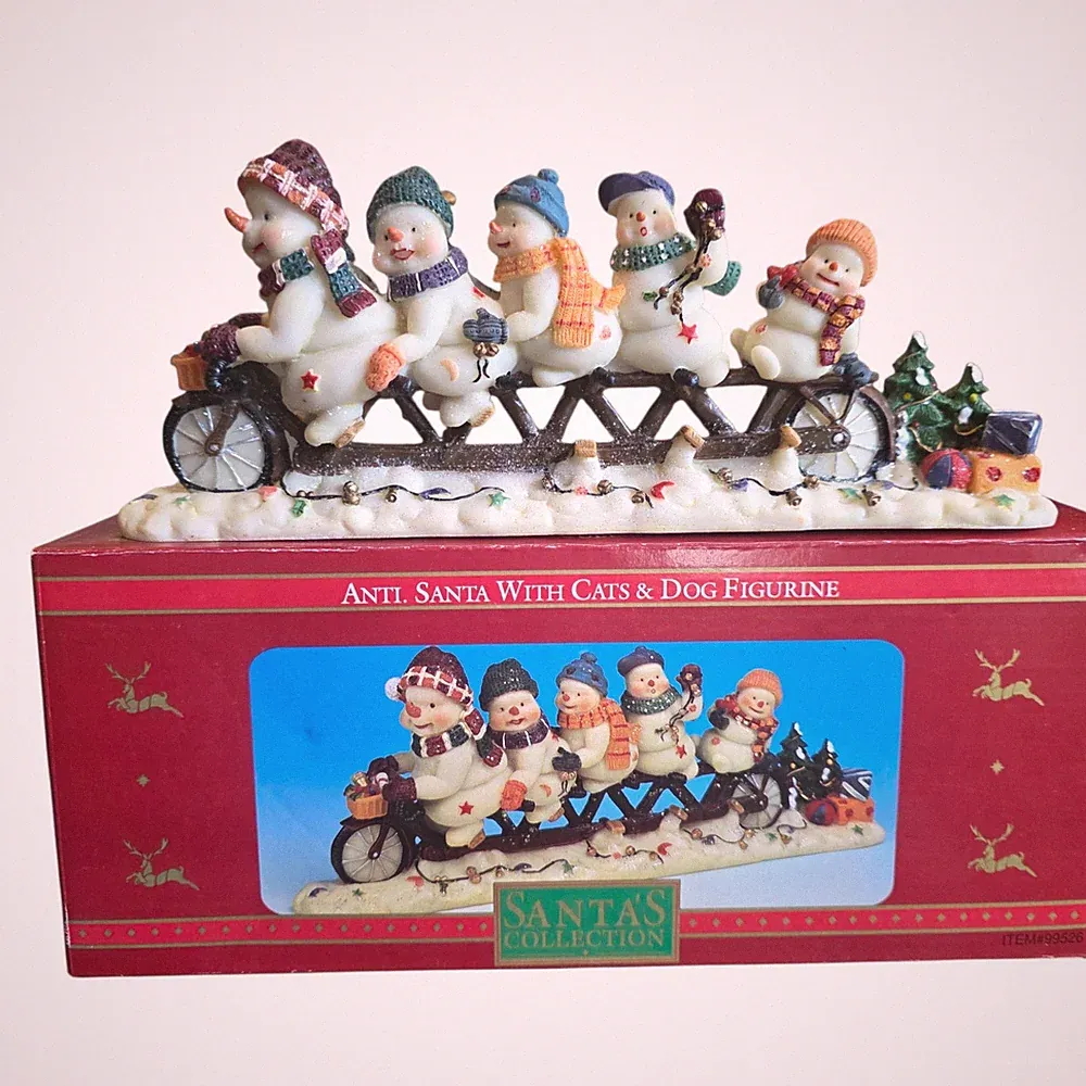 Santa’s Collection Snowman Family Tandem Bicycle Figurine Christmas Holiday 10"L
