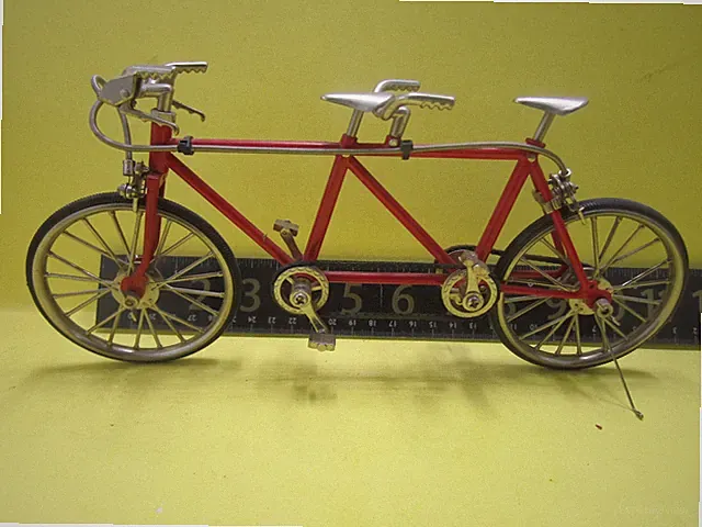 Tandem Bicycle Model Die-Cast-Metal Red Frm Silver Handlebar,Wheel,Seat 10" Long
